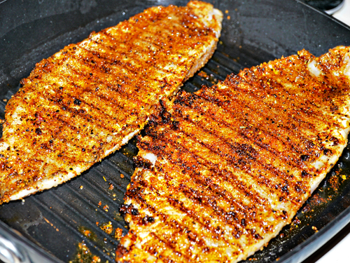 Grill marks on catfish