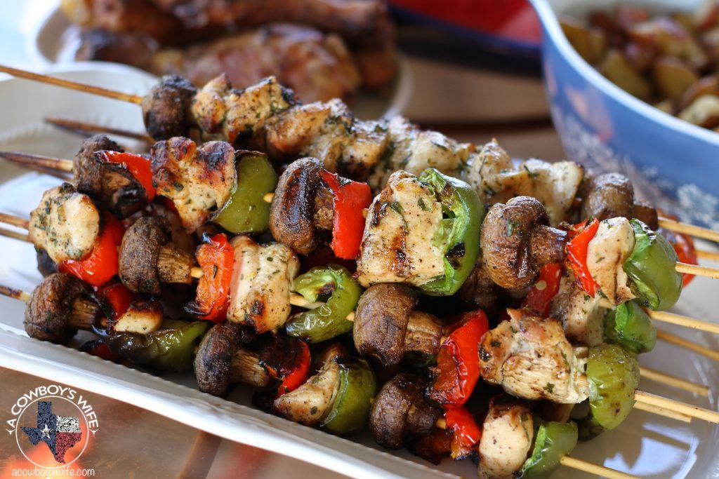 Grilled Lemon Chicken Kabobs with Mushrooms and Bell Peppers