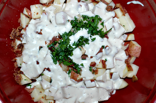 Red Potatoes w/Ranch, bacon, and parsley