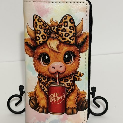 DP Cow with Leopard Bow | Zip Around Wallet