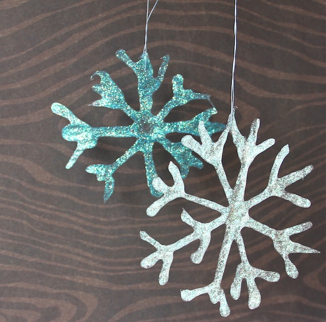 glittered glue snowflakes